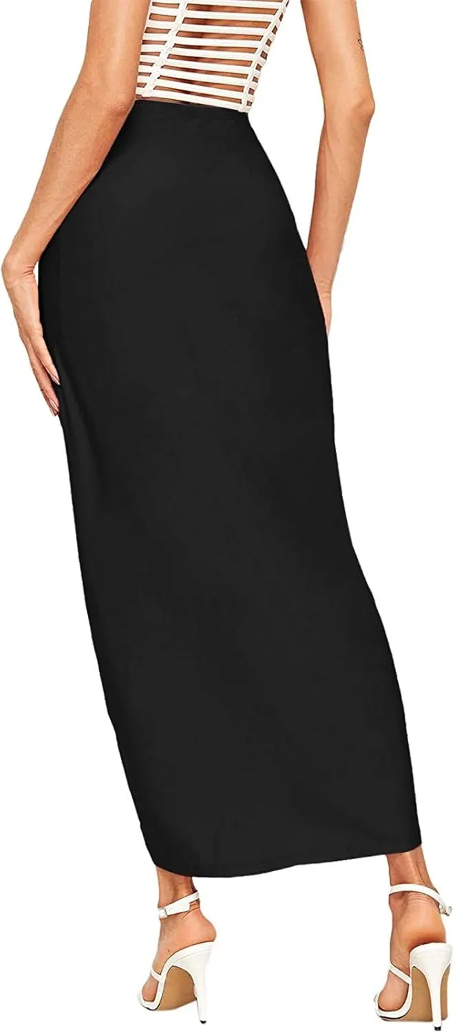 Women Maxi Long Skirt Beach Skirt Maxi Solid Draped Slit High Elastic Women's Casual Skirt Wrap Tennis Skirt