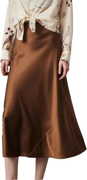 Women Mulberry Silk Midi Skirt A Line Elastic Solid Color Skirts High Waist Loose Hem Skirt