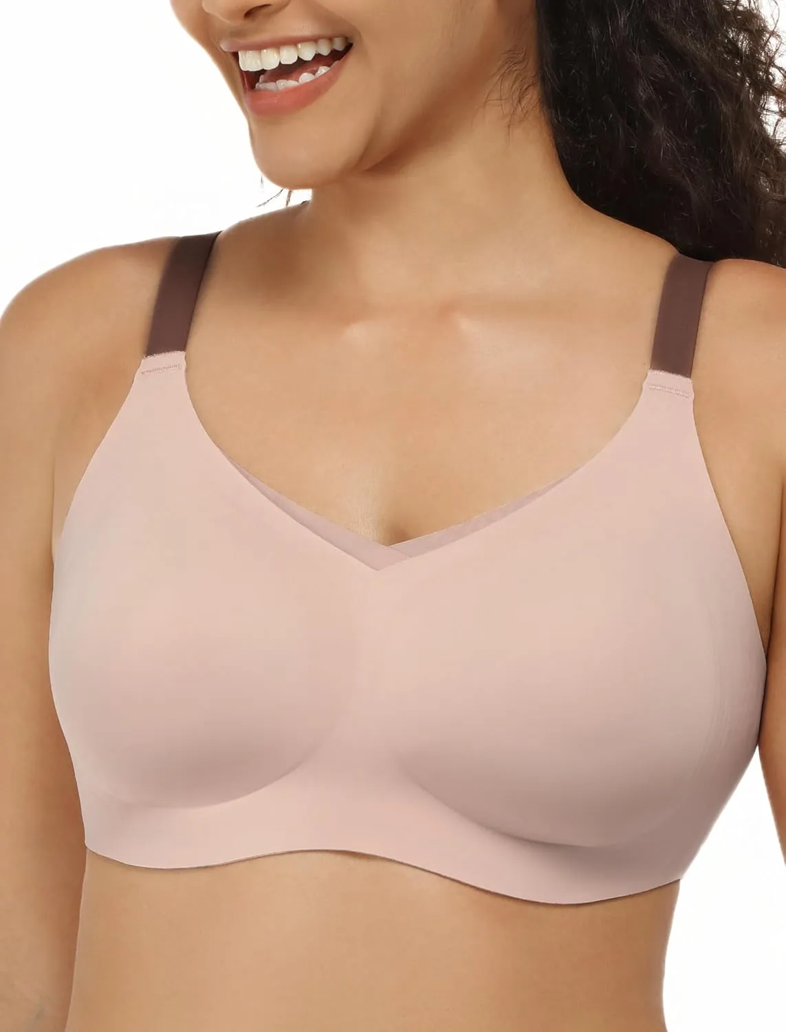 Women No Underwire Bra Comfort Seamless Full Coverage Mesh Bralette Bra with Adjustable Contrast Color Strap S-4XL