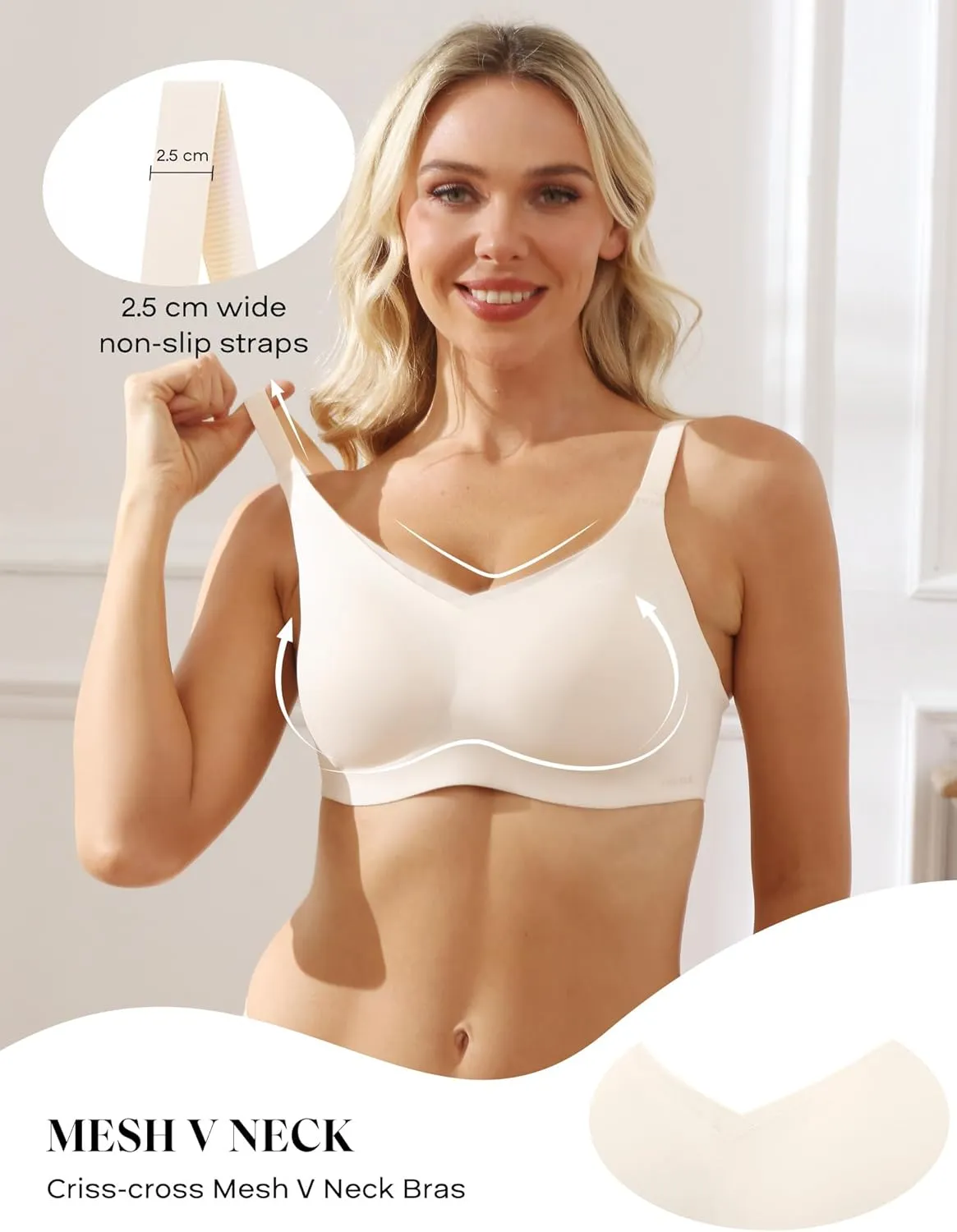 Women No Underwire Bra Comfort Seamless Full Coverage Mesh Bralette Bra with Adjustable Contrast Color Strap S-4XL