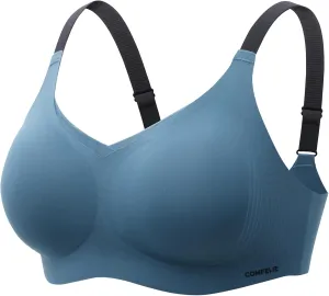 Women No Underwire Bra Comfort Seamless Full Coverage Mesh Bralette Bra with Adjustable Contrast Color Strap S-4XL