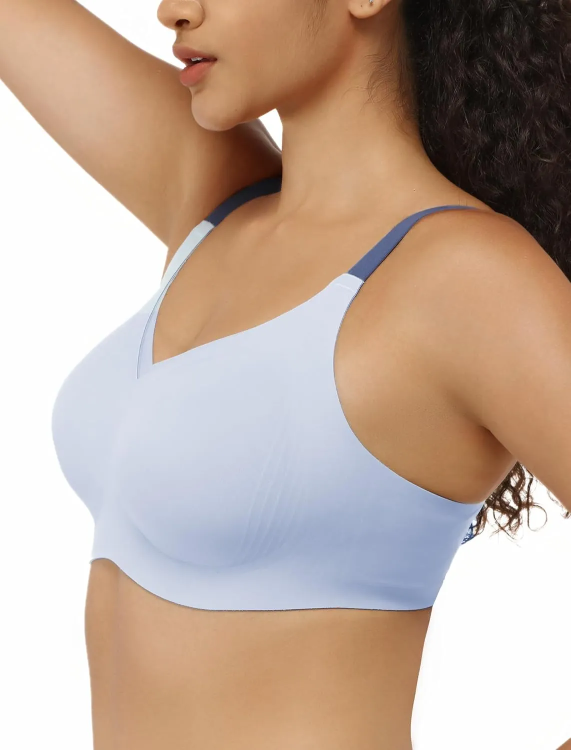 Women No Underwire Bra Comfort Seamless Full Coverage Mesh Bralette Bra with Adjustable Contrast Color Strap S-4XL
