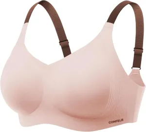 Women No Underwire Bra Comfort Seamless Full Coverage Mesh Bralette Bra with Adjustable Contrast Color Strap S-4XL