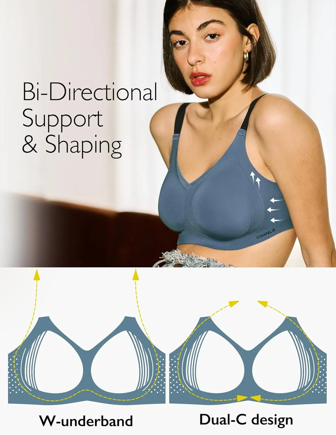 Women No Underwire Bra Comfort Seamless Full Coverage Mesh Bralette Bra with Adjustable Contrast Color Strap S-4XL
