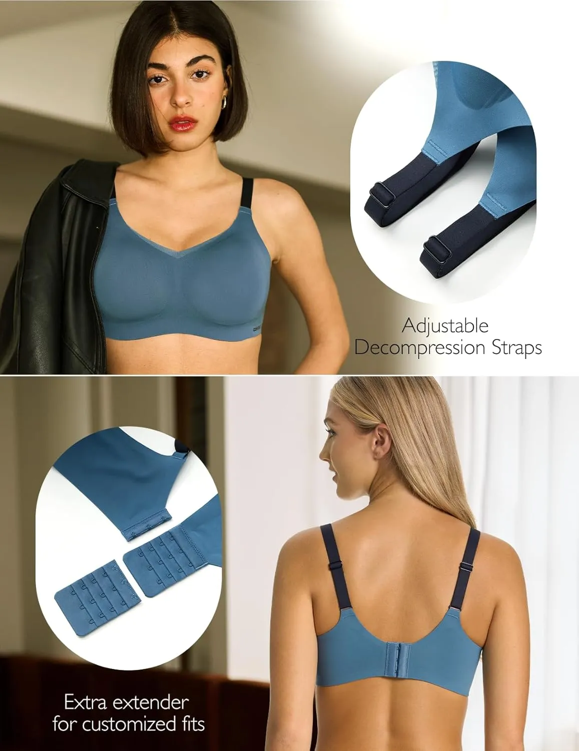 Women No Underwire Bra Comfort Seamless Full Coverage Mesh Bralette Bra with Adjustable Contrast Color Strap S-4XL