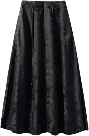Women Silk Elegant Skirts High Waist Jacquard Skirts Chinese A-Line Floral Midi Skirt