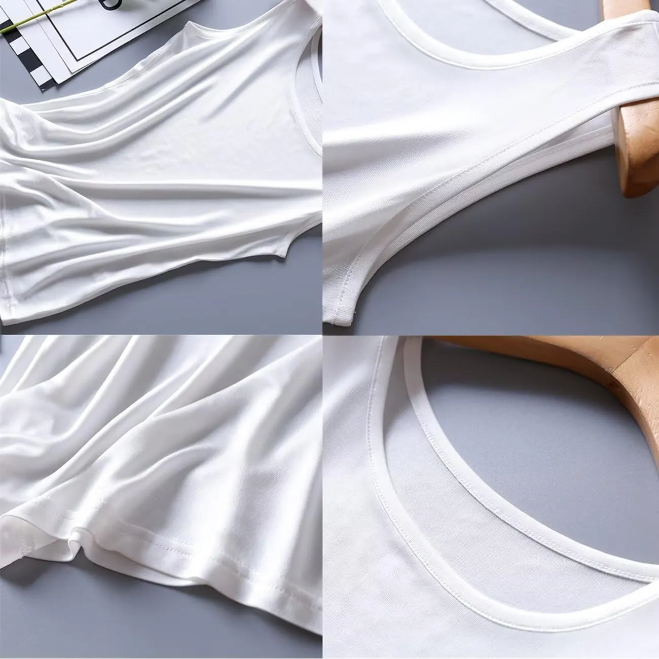 Women Silk Tank Top Crewneck Under Shirts Basic Undershirts Sleeveless Shirt