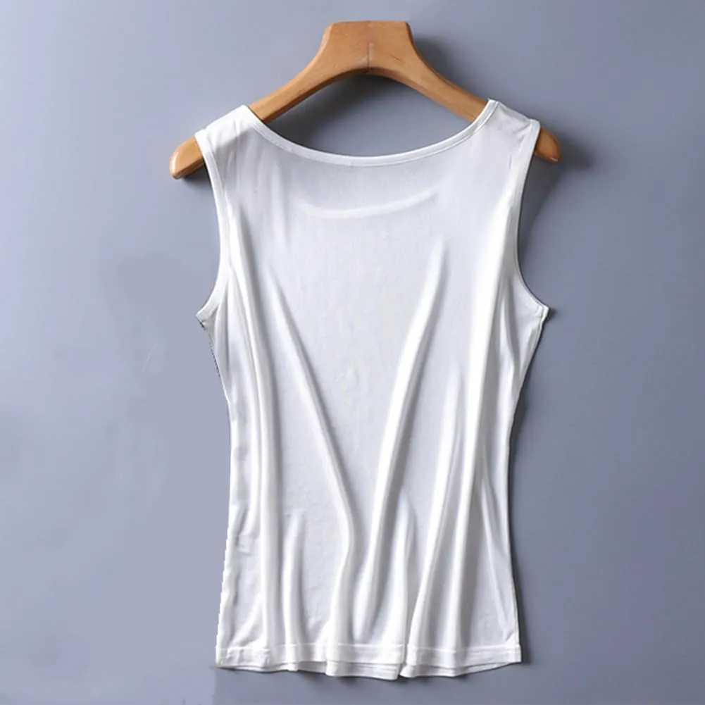 Women Silk Tank Top Crewneck Under Shirts Basic Undershirts Sleeveless Shirt