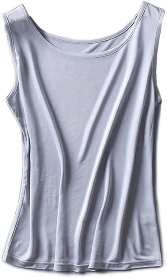 Women Silk Tank Top Crewneck Under Shirts Basic Undershirts Sleeveless Shirt