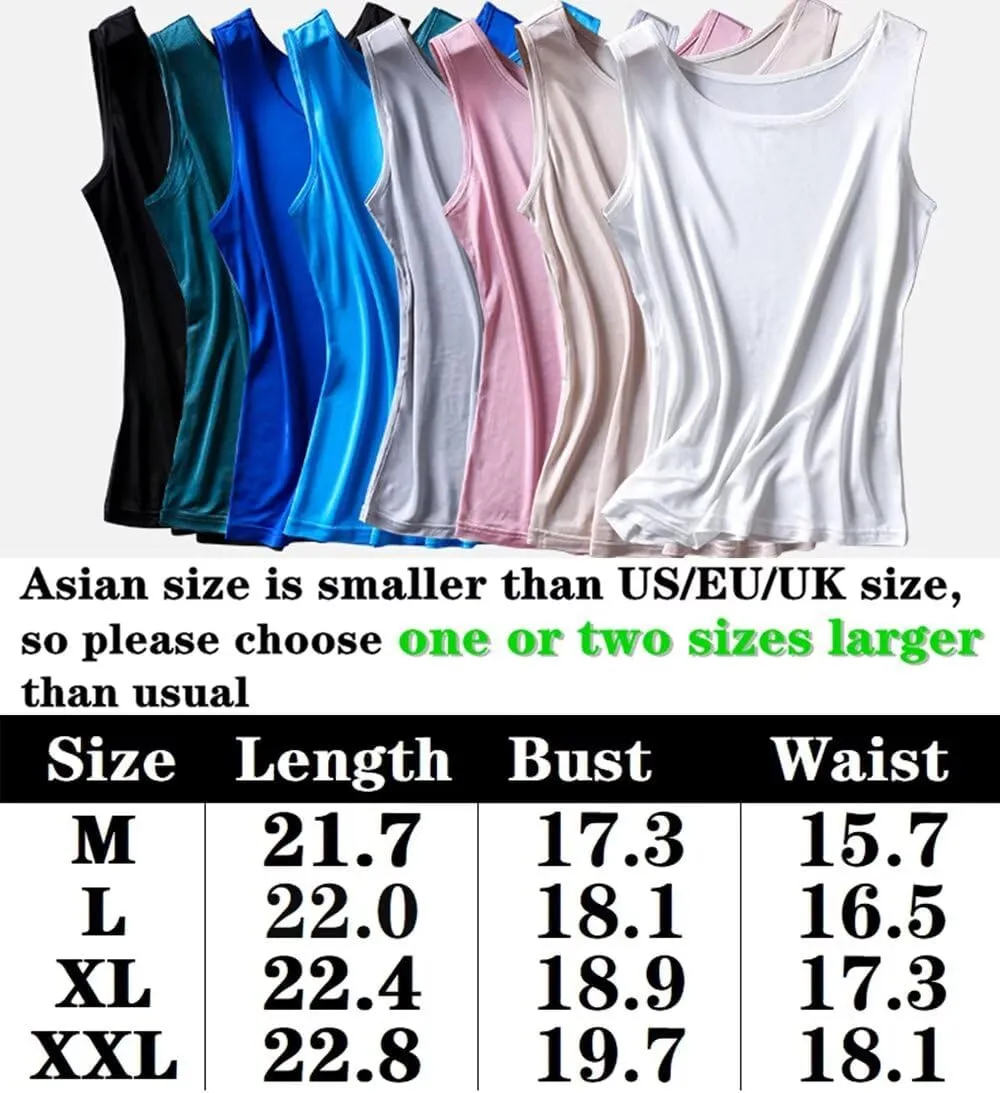 Women Silk Tank Top Crewneck Under Shirts Basic Undershirts Sleeveless Shirt