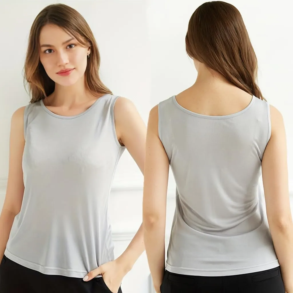Women Silk Tank Top Crewneck Under Shirts Basic Undershirts Sleeveless Shirt