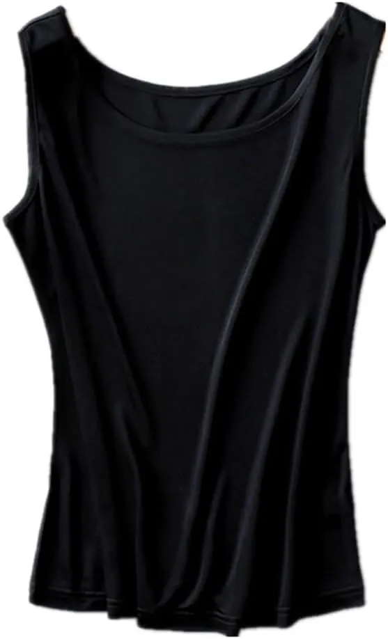 Women Silk Tank Top Crewneck Under Shirts Basic Undershirts Sleeveless Shirt