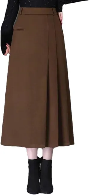 Women Split Joint Pleated Skirt High Waisted A-Line Midi Skirt Slim Skirt