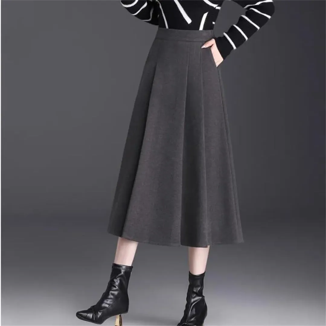 Women Split Joint Pleated Skirt Slim Solid A-Line Midi