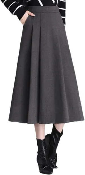 Women Split Joint Pleated Skirt Slim Solid A-Line Midi
