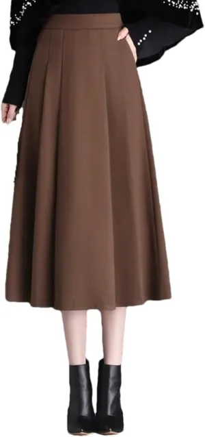 Women Split Joint Pleated Skirt Slim Solid A-Line Midi