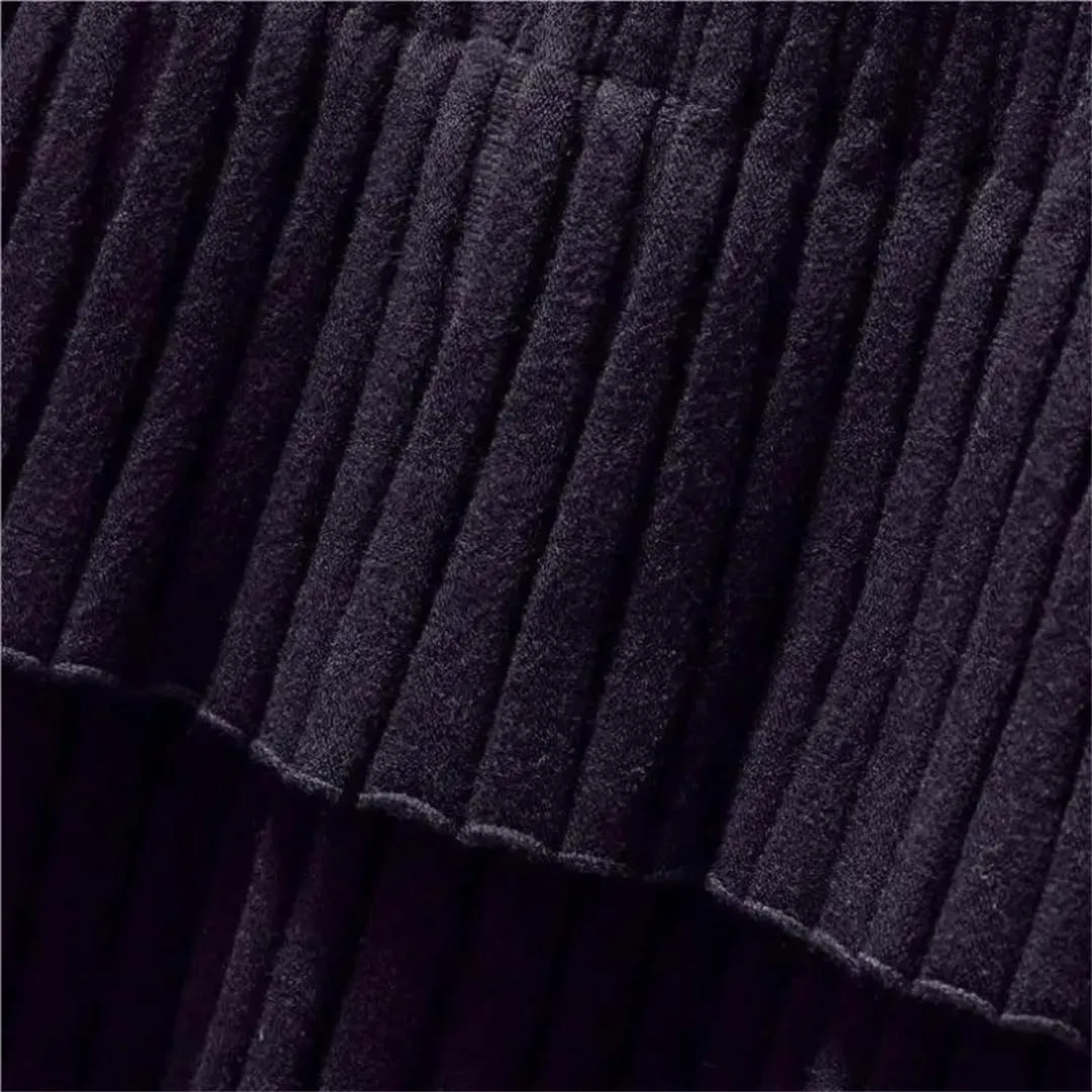 Women Spring Autumn Korean Style Knitted Skirt Elastic Waistline High Waist Stitching Cake Pleated Skirt