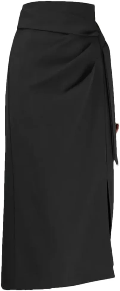 Women Summer Fashion Elegant Split Skirt High Waist Pleated Midi Skirts Casual Solid Color Loose Bottoms