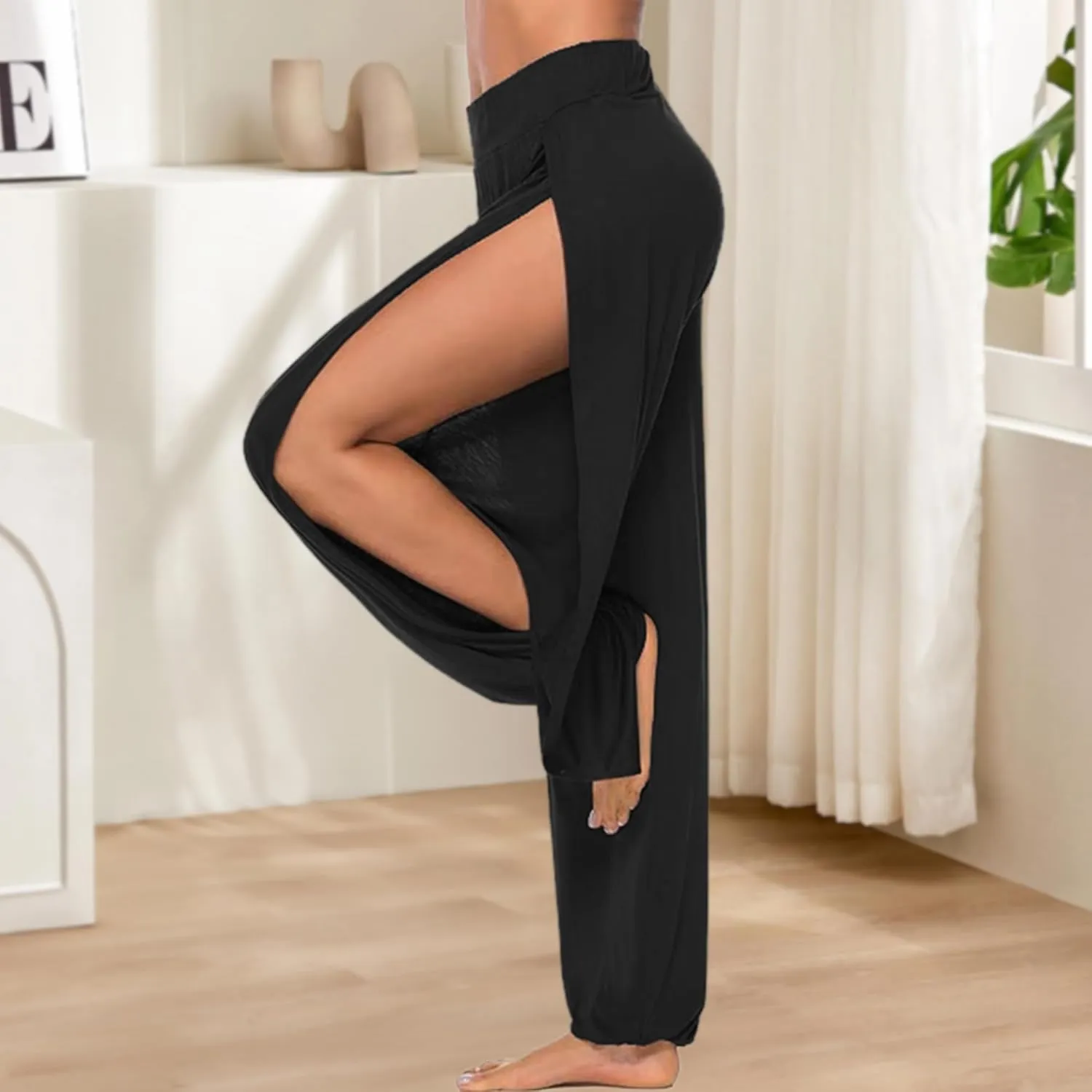 Women Summer Harem High Split Hem Leg Silt Pants Flowy Yoga Pant for Women Casual Beach Hippie Dance Pants