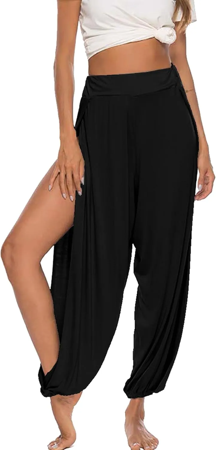 Women Summer Harem High Split Hem Leg Silt Pants Flowy Yoga Pant for Women Casual Beach Hippie Dance Pants