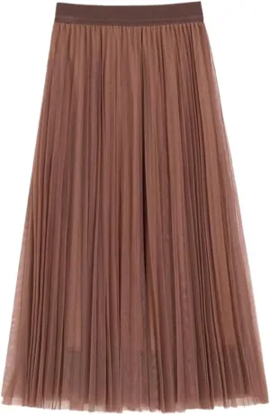 Women Tulle Pleated Skirt, High Waist Mesh Midi Skirt, Black White Pink Sweet Fairy Skirts