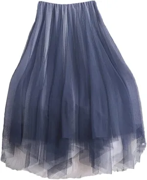 Women Tutu Midi Mesh Skirts, Bridesmaids Hit Color Irregular Dance Pleated Skirt, Girls Black Pink Skirt