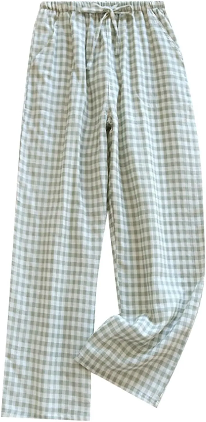 Women Y2K Plaid Pants Summer Casual Drawstring High Waist Straight Leg Trousers Gingham Lounge Pants Streetwear with Pockets