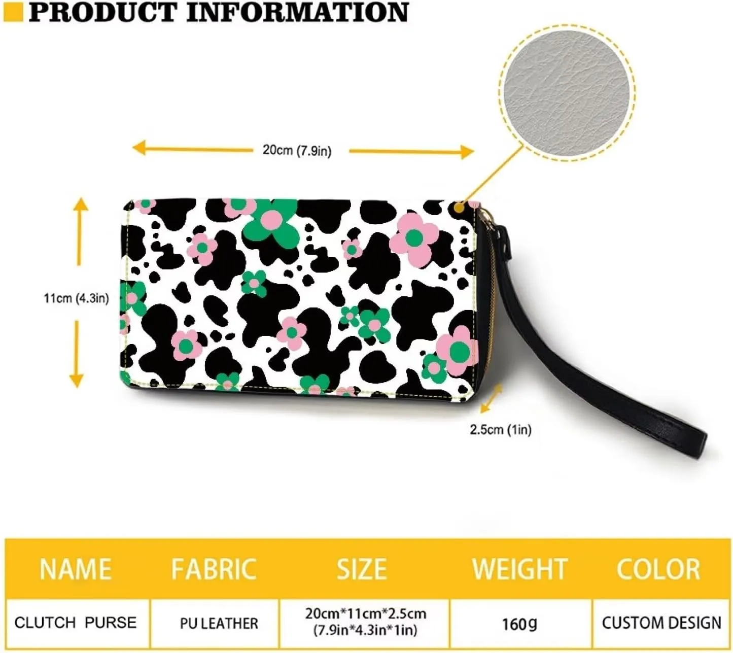 Women Zip Around Wallet Wristlet Waterproof Durable Long Coin,Cash,Card Pocket Large Capacity Travel Shopping Business Money Clutch Purse with Black White Cow Print Groovy Flower Pattern