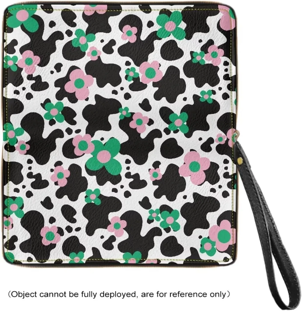 Women Zip Around Wallet Wristlet Waterproof Durable Long Coin,Cash,Card Pocket Large Capacity Travel Shopping Business Money Clutch Purse with Black White Cow Print Groovy Flower Pattern