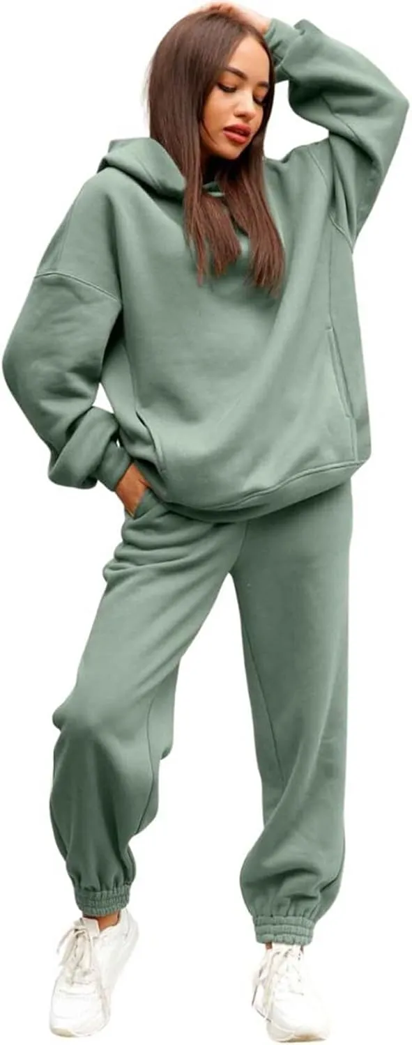 Womens 2 Piece Outfits Lounge Half Zip Hoodie Sweatsuit Sets Oversized Sweatshirt Baggy Fall Fashion Sweatpants C-Green
