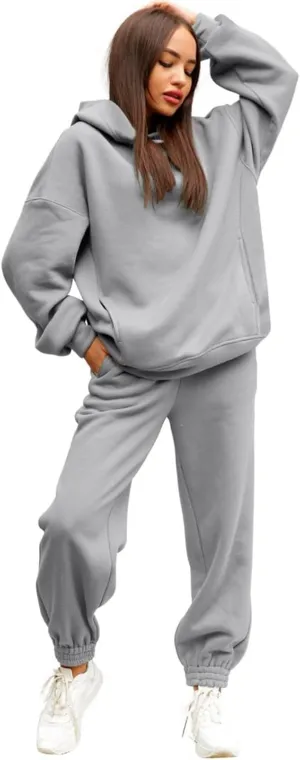 Womens 2 Piece Outfits Lounge Half Zip Hoodie Sweatsuit Sets Oversized Sweatshirt Baggy Fall Fashion Sweatpants