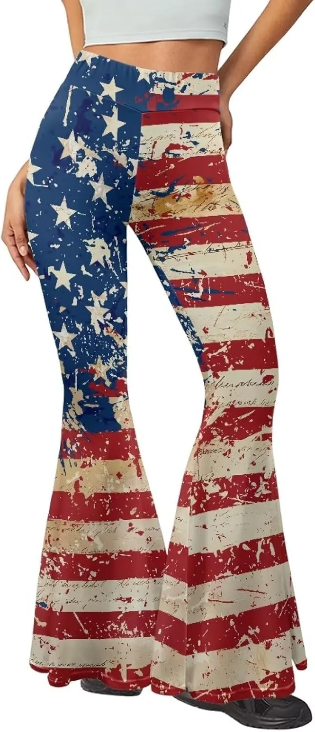 Women's 70S Yoga Pants Flare Ladies Hippie Flower Flared Leggings Athletic Leggings High Waisted Workout Pants