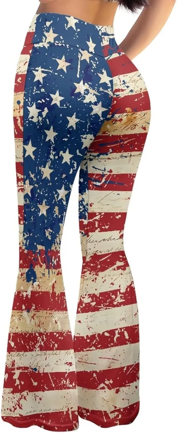 Women's 70S Yoga Pants Flare Ladies Hippie Flower Flared Leggings Athletic Leggings High Waisted Workout Pants