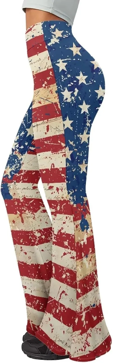 Women's 70S Yoga Pants Flare Ladies Hippie Flower Flared Leggings Athletic Leggings High Waisted Workout Pants