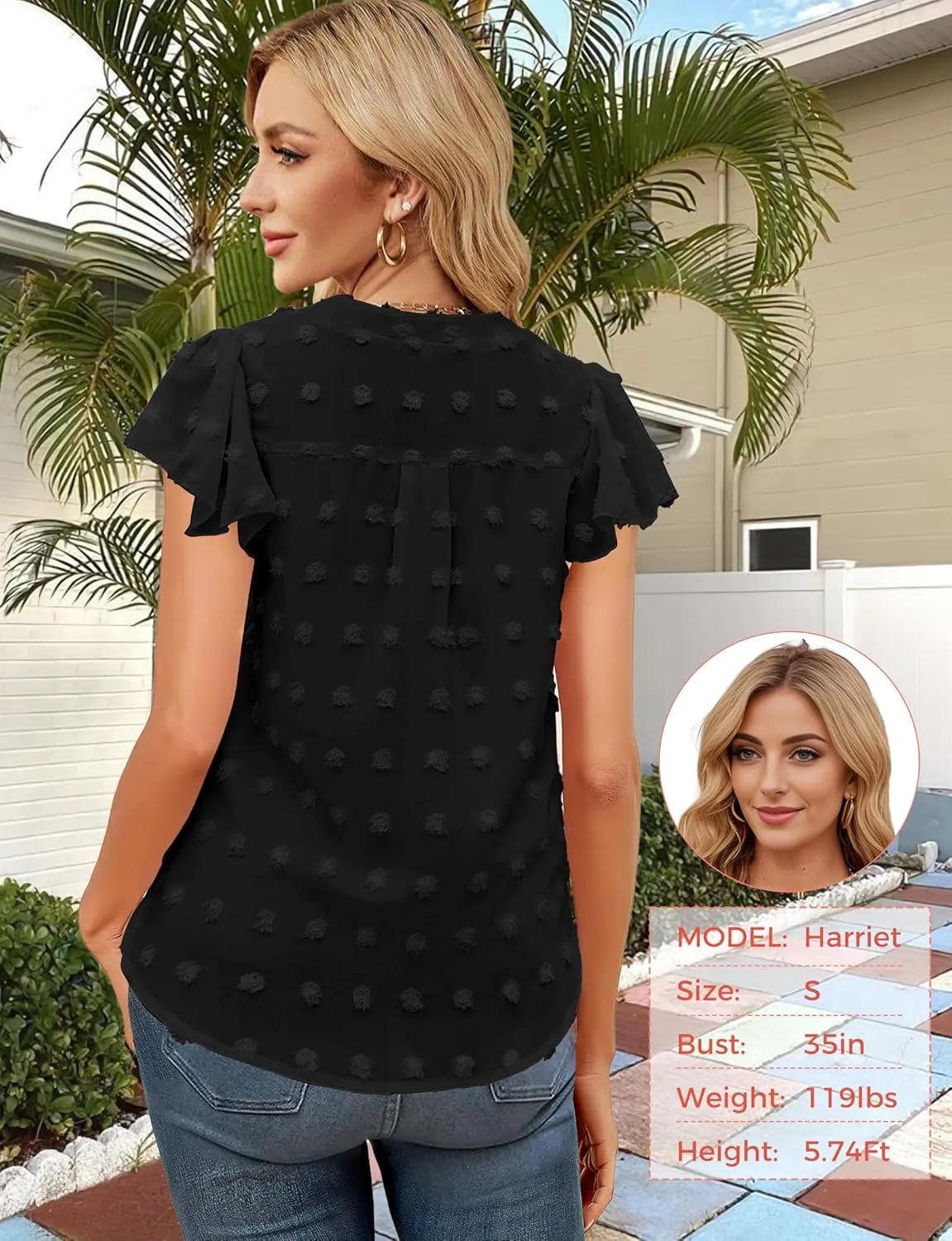 Womens Blouse V Neck Ruffle Short Sleeve Flowy Shirts Dressy Casual Cute Summer Tops Tunic Fashion Clothes