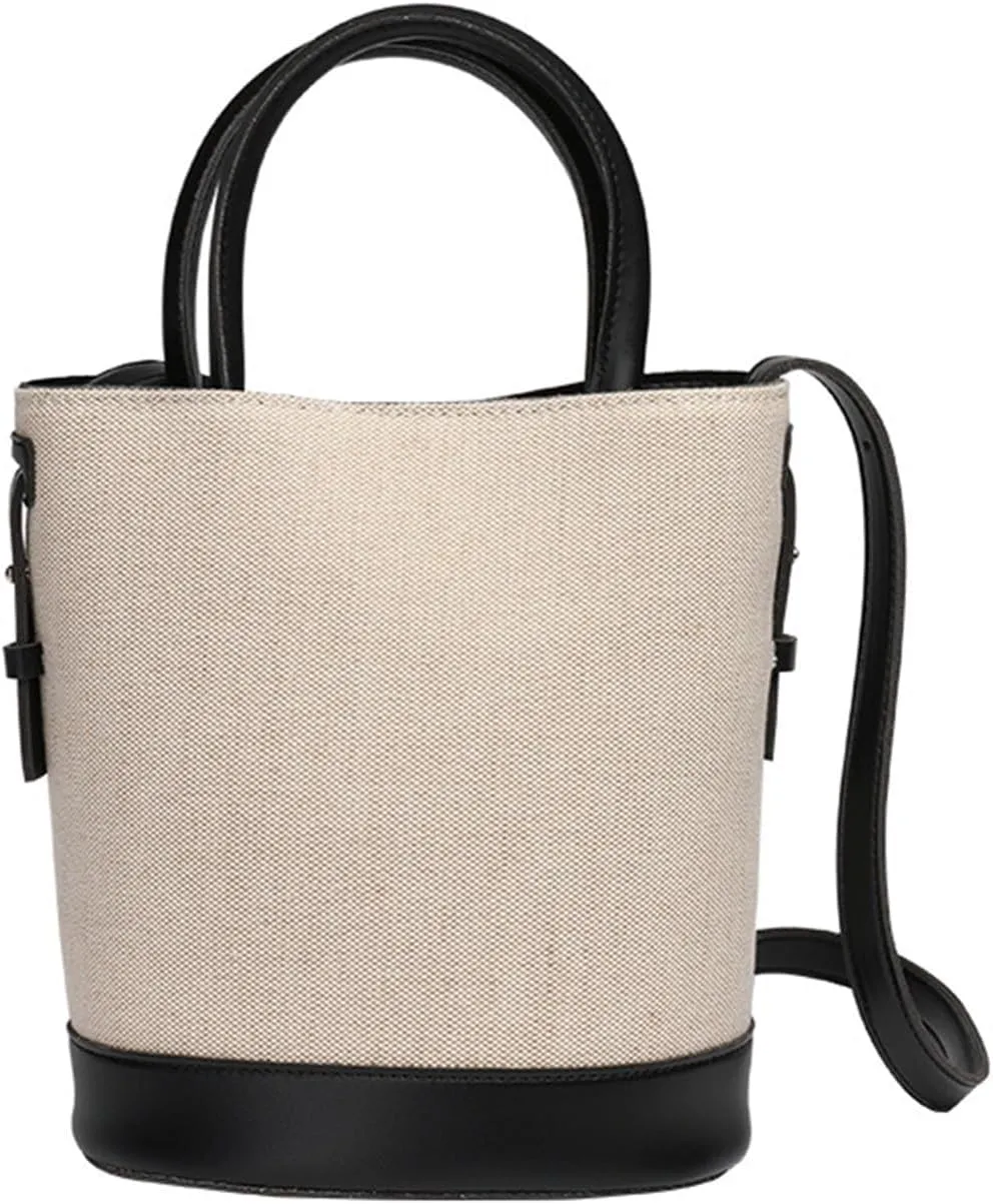 Women's canvas handbag bucket bag contrast color shoulder crossbody bag