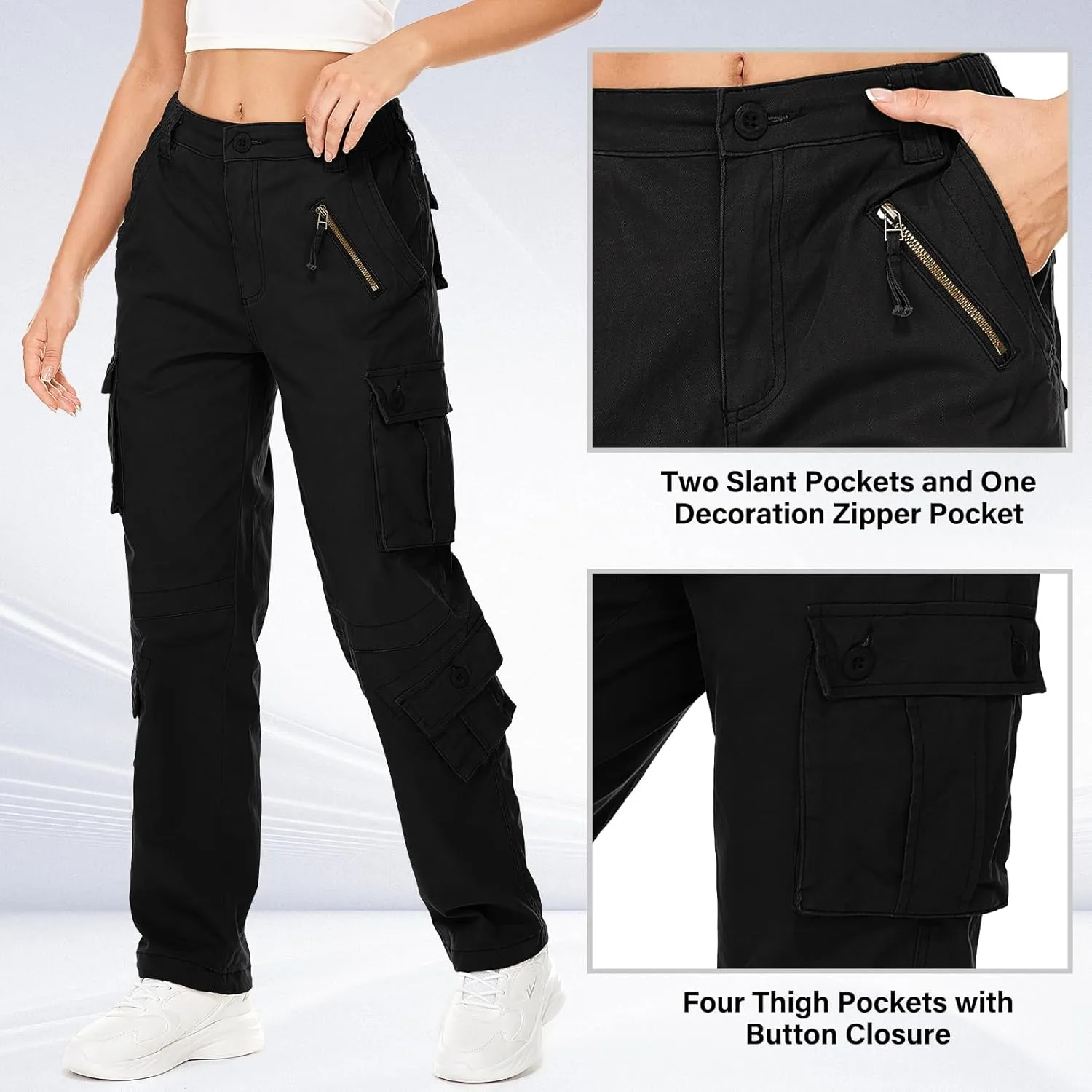 Womens Cargo Army Combat Work Pants with 8 Pockets Casual Cotton Ripstop Construction Pants