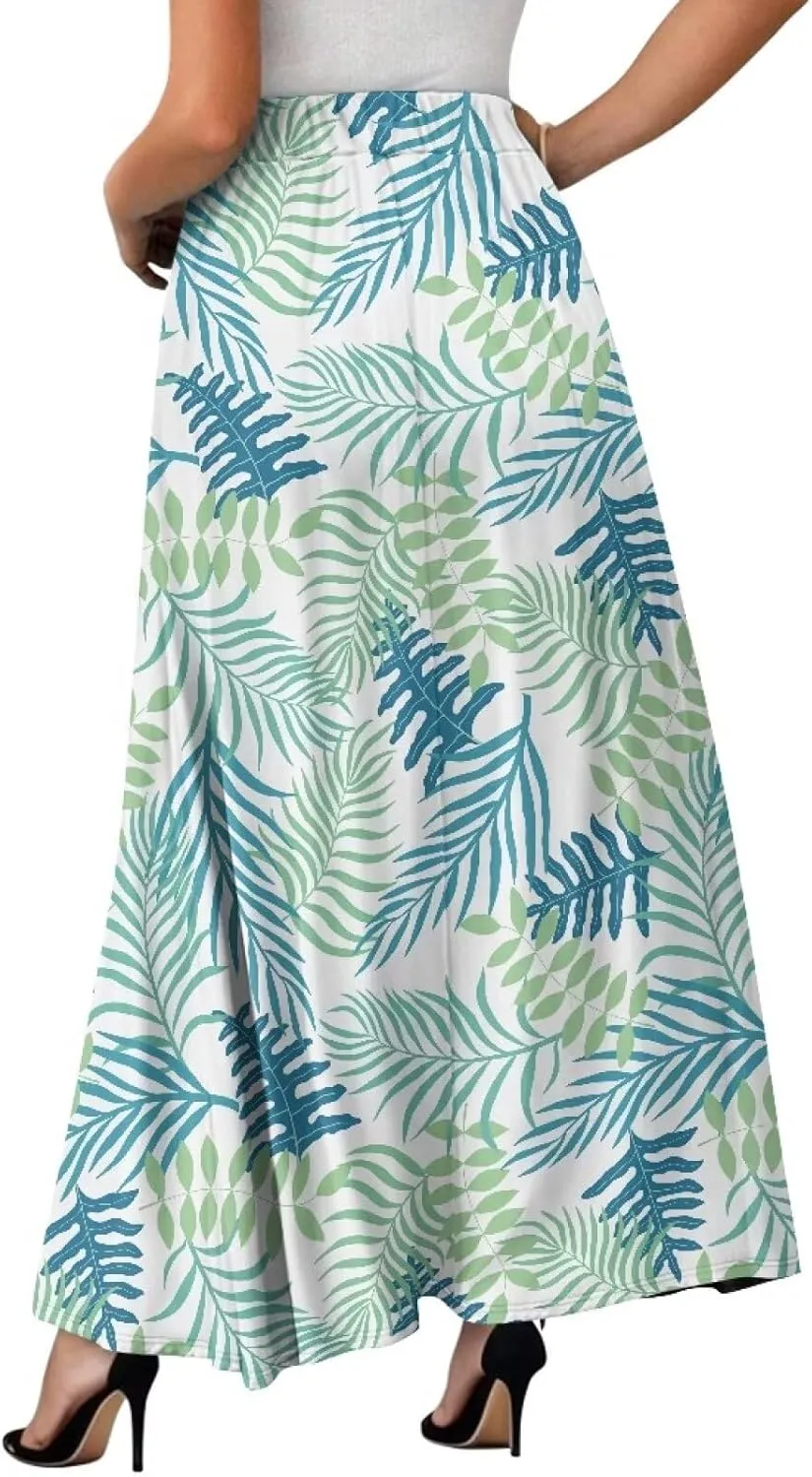 Womens Casual High Waist Skirt Elastic Ankle Length Summer Long Maxi Skirts Dress with Pockets Size S-2XL