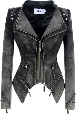 Women's Classic Denim Jacket Personality Studded Punk Motorcycle Dovetail Jacket