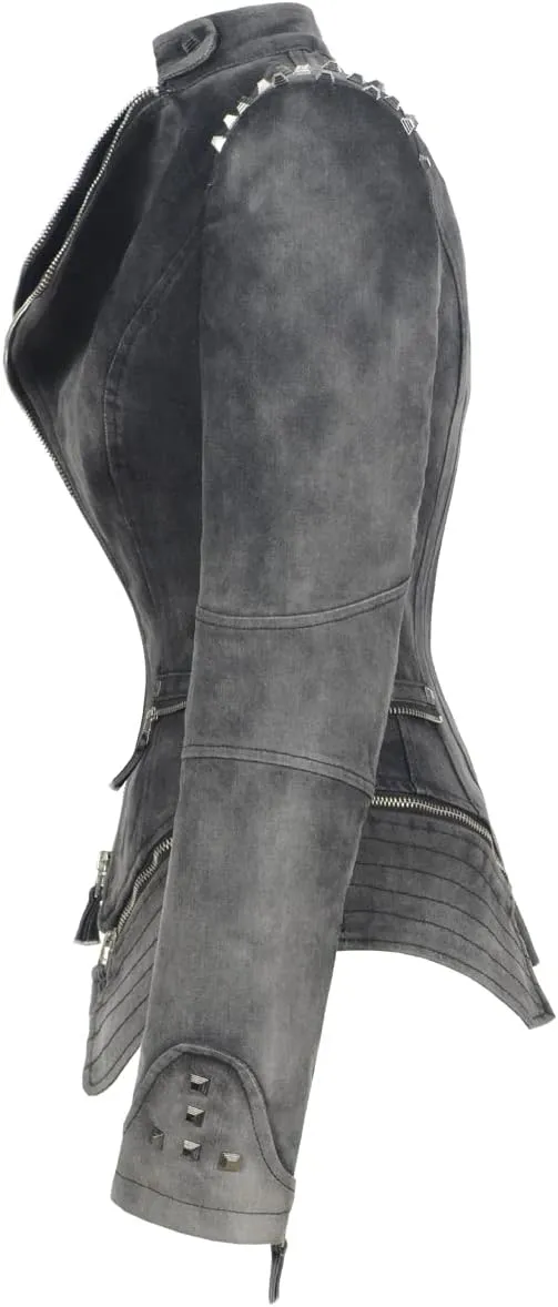 Women's Classic Denim Jacket Personality Studded Punk Motorcycle Dovetail Jacket