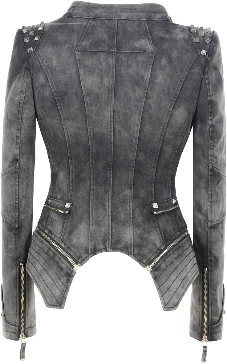 Women's Classic Denim Jacket Personality Studded Punk Motorcycle Dovetail Jacket