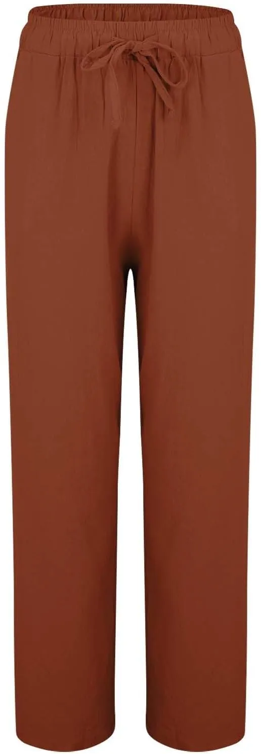 Womens Cotton Linen Pants Pants Fashion Drawstring Elastic Trousers Comfy Sports Athletic Lounge Pants with Pockets