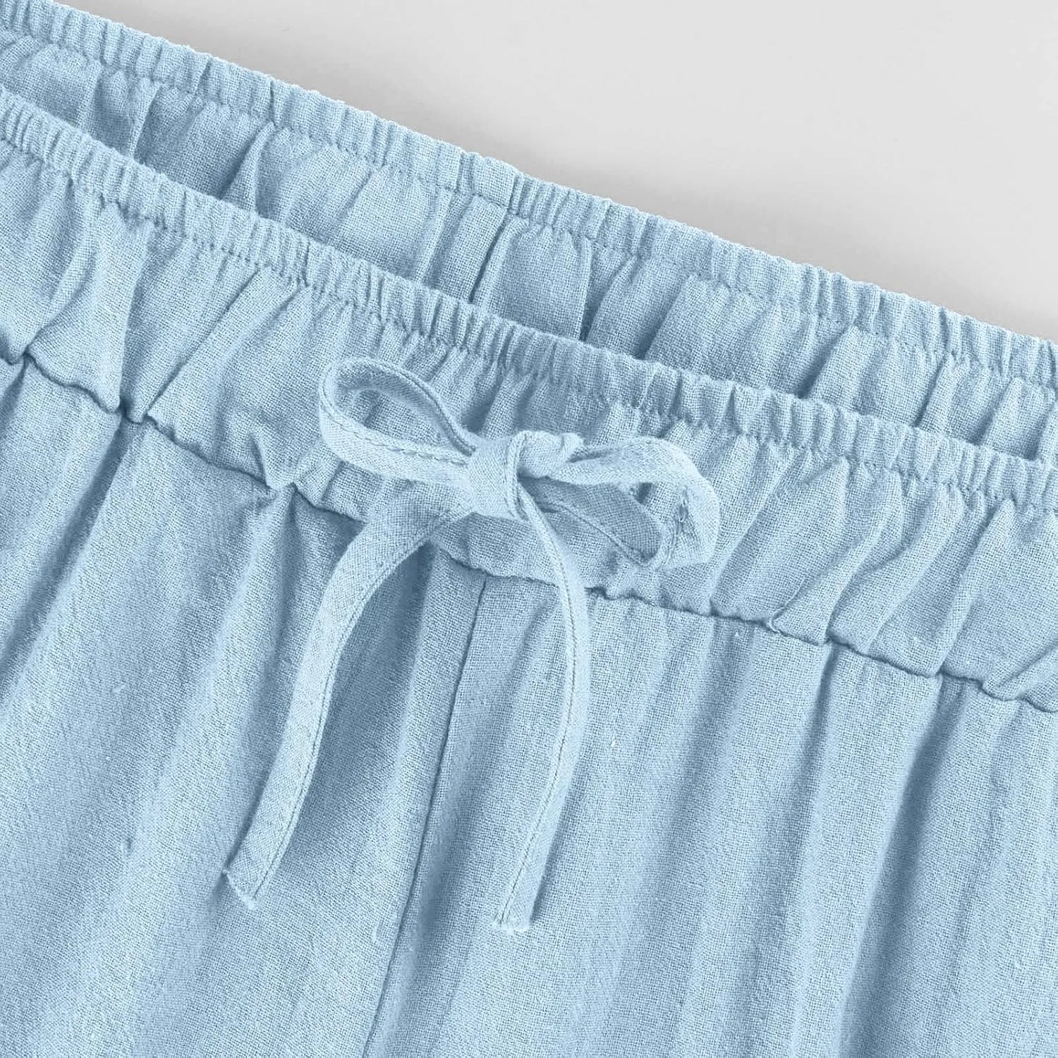 Women's Cotton Linen Pants Summer Wide Leg Casual Loose Drawstring High Waist Palazzo Pants Trousers with Pockets