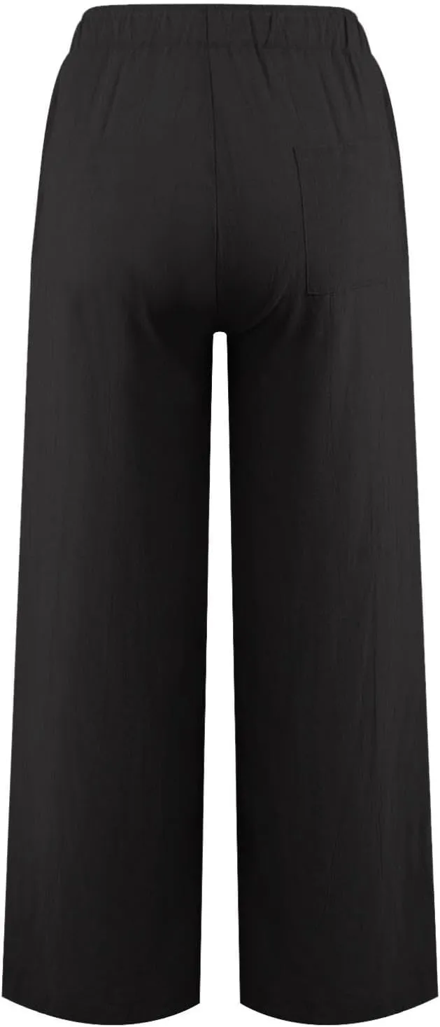 Women's Cotton Linen Pants Summer Wide Leg Casual Loose Drawstring High Waist Palazzo Pants Trousers with Pockets