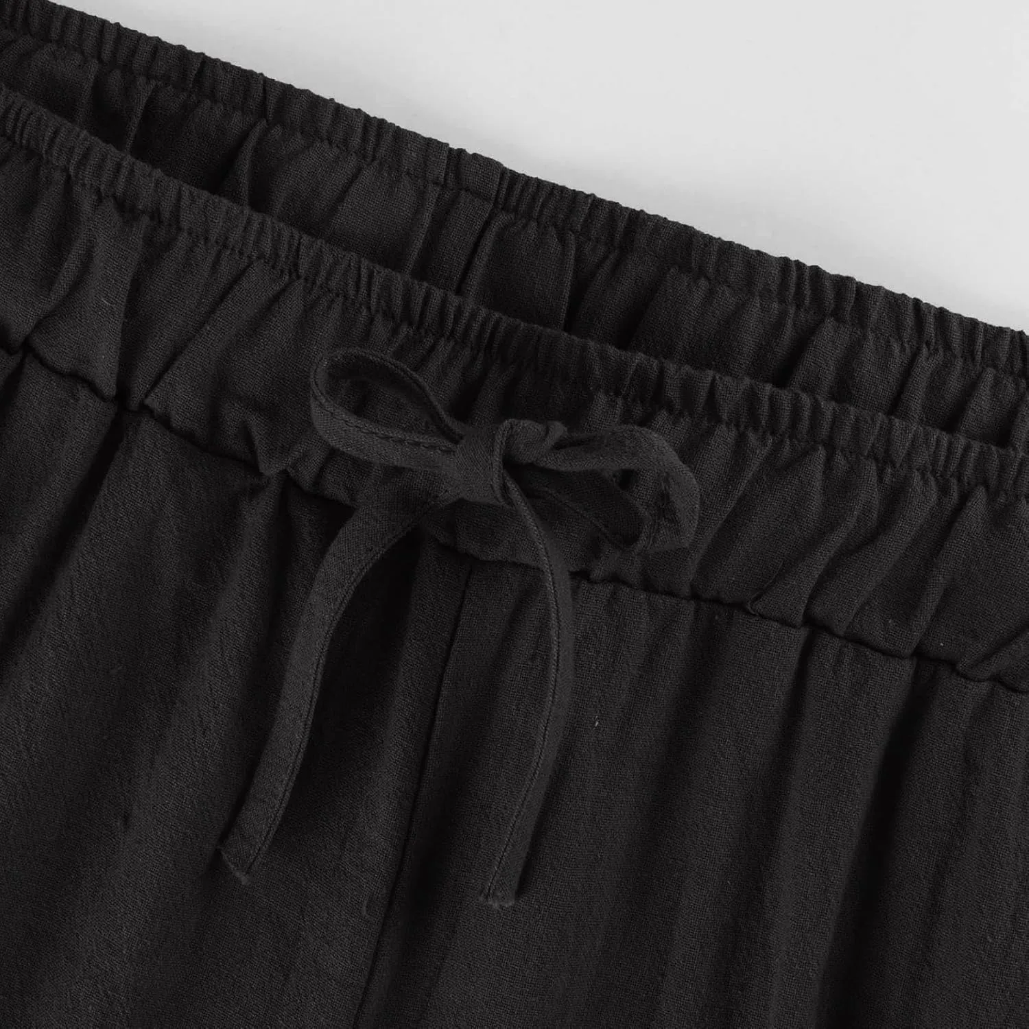 Women's Cotton Linen Pants Summer Wide Leg Casual Loose Drawstring High Waist Palazzo Pants Trousers with Pockets