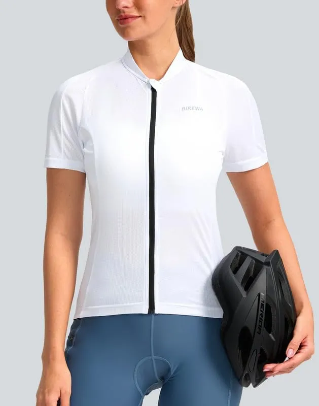 Women's Cycling Jersey Short Sleeve Bike Shirts Full Zipper Bicycle Biking Tops with Pockets Road Mountain Riding
