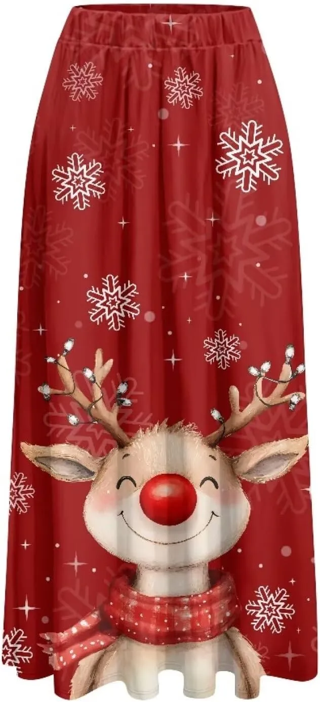 Women's Elastic High Waist Maxi Skirts Full/Ankle Length Flowy Skirt with Pockets Casual Print A Line Long Skirt