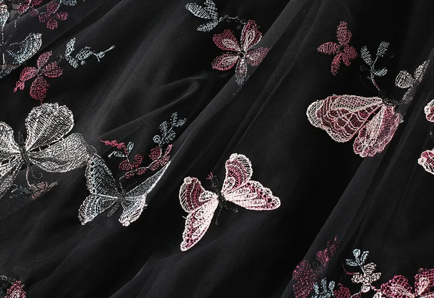 Women's Embroidery Tutu Tulle Skirt, Elastic Waist Layered Skirt Floral Print Mesh Pleated Skirt