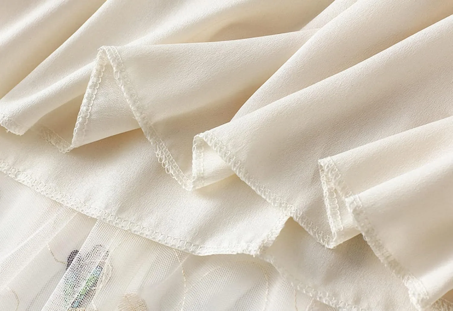 Women's Embroidery Tutu Tulle Skirt, Elastic Waist Layered Skirt Floral Print Mesh Pleated Skirt