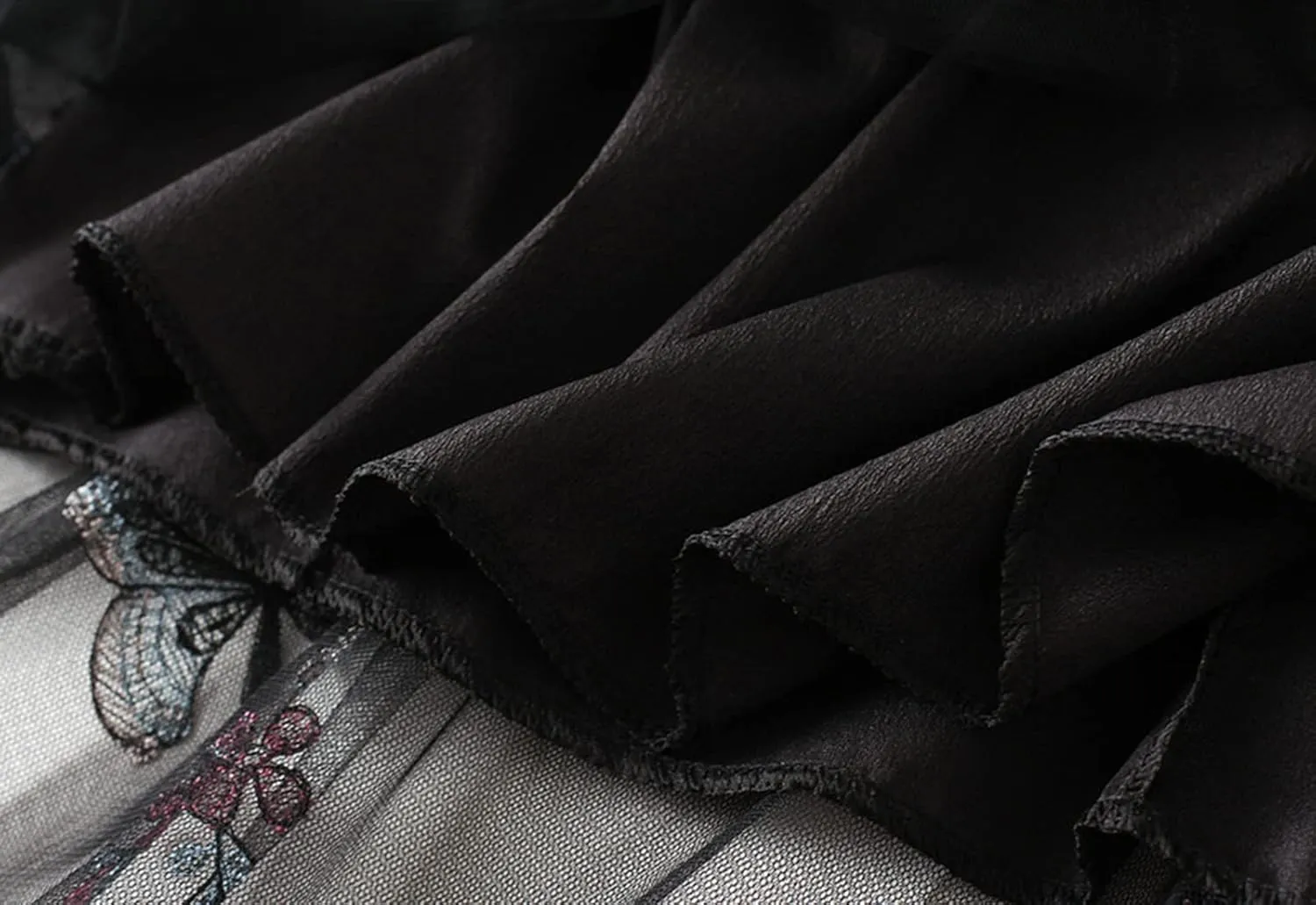 Women's Embroidery Tutu Tulle Skirt, Elastic Waist Layered Skirt Floral Print Mesh Pleated Skirt